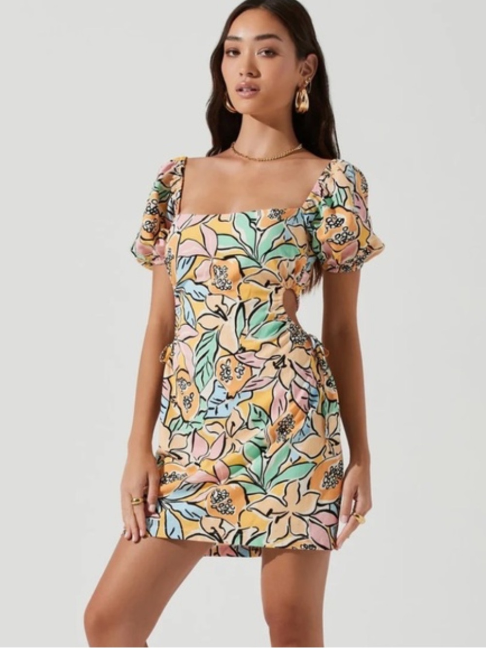 NWT ASTR the Label Talula Tropical Papaya Print Mini Cutout Ties Dress - S